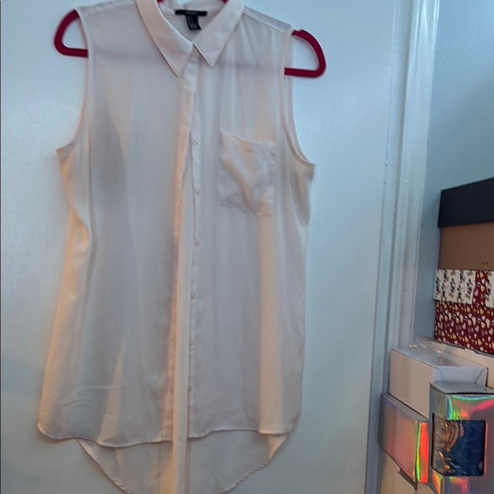 Forever 21 White Asymmetrical Button Down Top